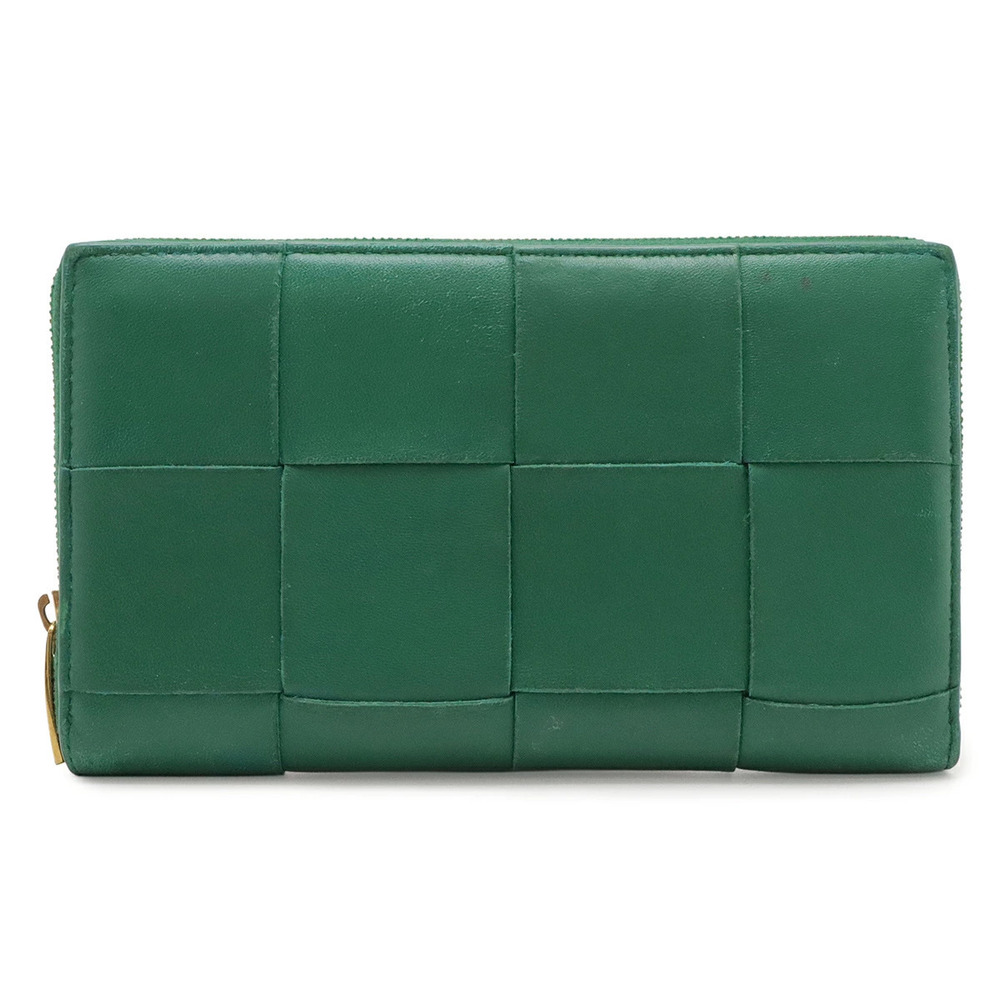 BOTTEGA VENETA Cassette Zip Around Wallet Round Zipper Long Leather Green